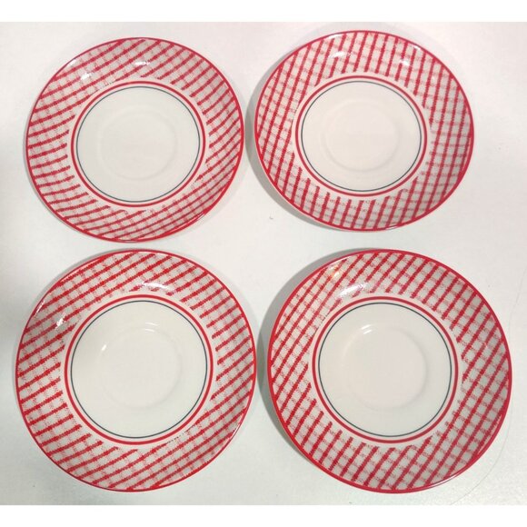 2 Ralph Lauren Wedgwood Homestead Cups & Saucers  England Red White Checker - Picture 7 of 14